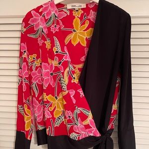 DVF long sleeve crossover silk blouse
